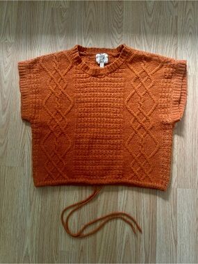 Hippie Rose Rust Orange Cable Knit Drawstring Short-Sleeve Sweater